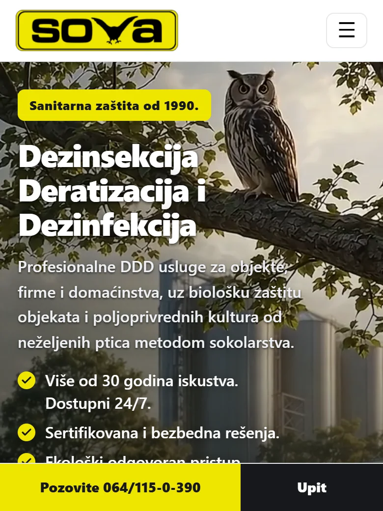 Novi sajt DDD SOVA na tabletu — usluge dezinfekcije, dezinsekcije i deratizacije